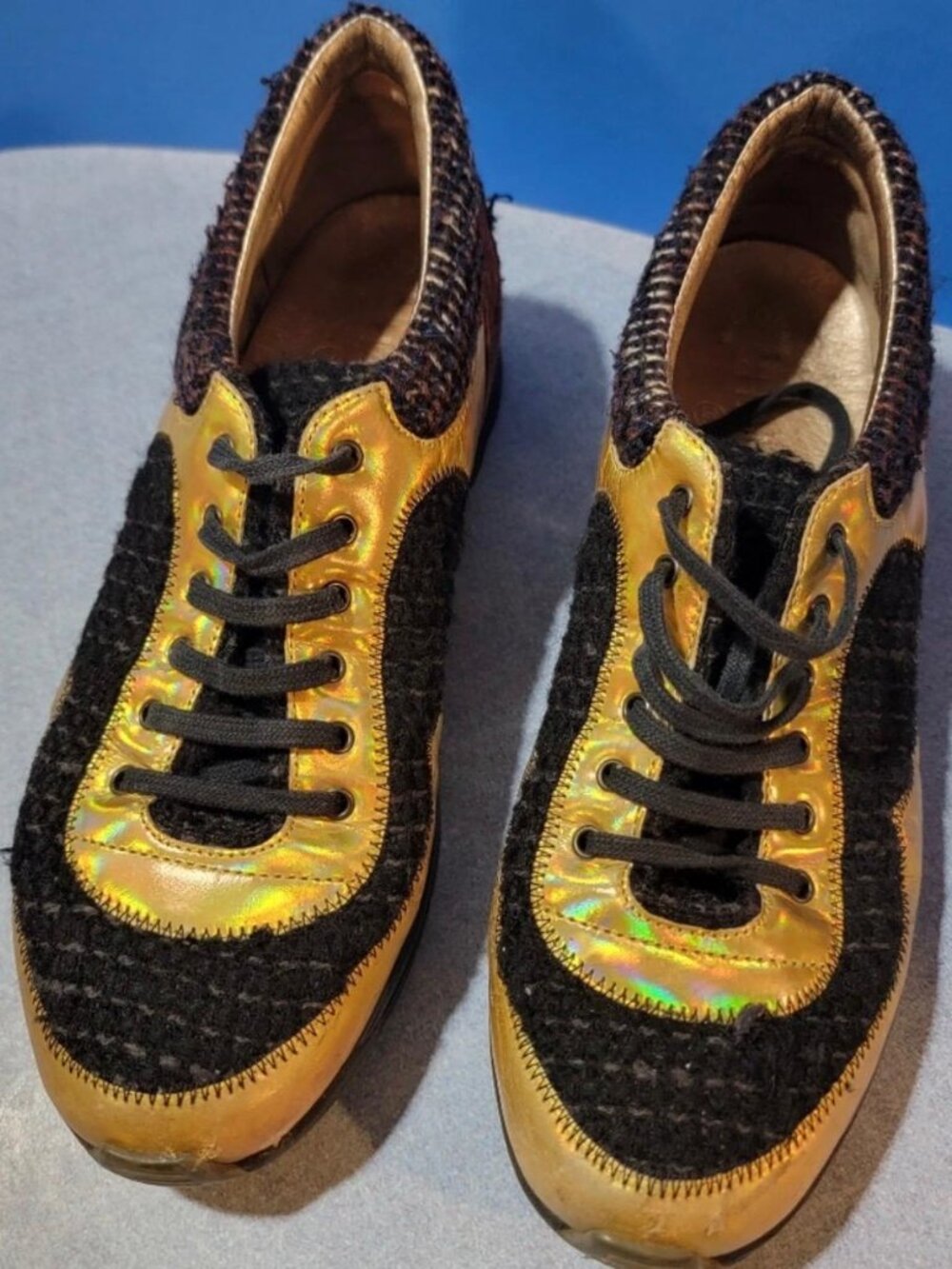 Chanel sneakers tweed leather gold size 40 eu designer shoes